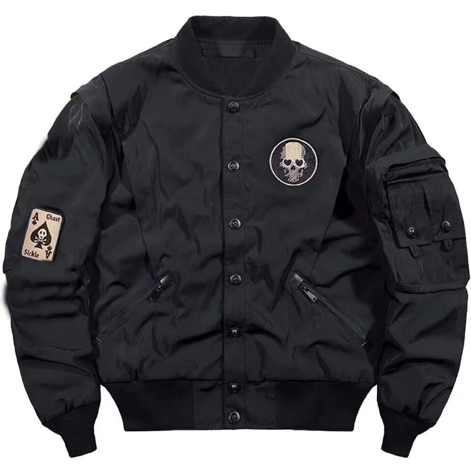 Techwear Varsity Bomber Jackets for Men Skulls Punk God of Death Embroidery Baseball Jacket Streetwear Hip Hop College Coat Male