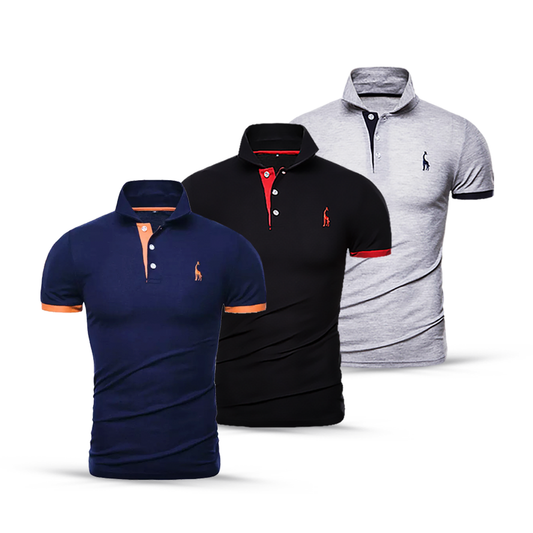 Kit com 3 Camisas Polo Animals - Azul Preto e Cinza