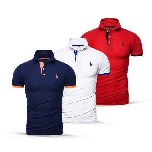 Kit 3 Camisas Polo Animals - Azul Marinho Branco e Vermelho