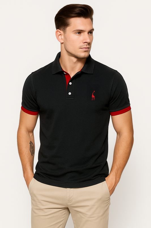 Camisa Polo Animals - Preto e Vermelho